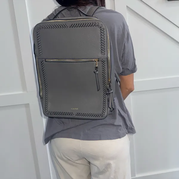 Calpak Grey Leather Bagpack Gray - Image 4