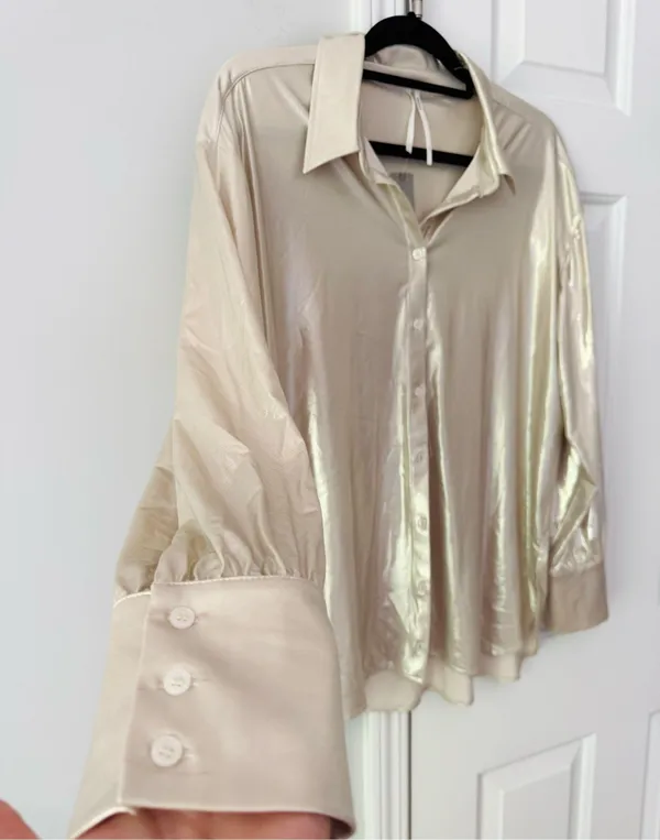 Anthropologie Liquid Shine Buttondown Shirt, Size LP - Image 8