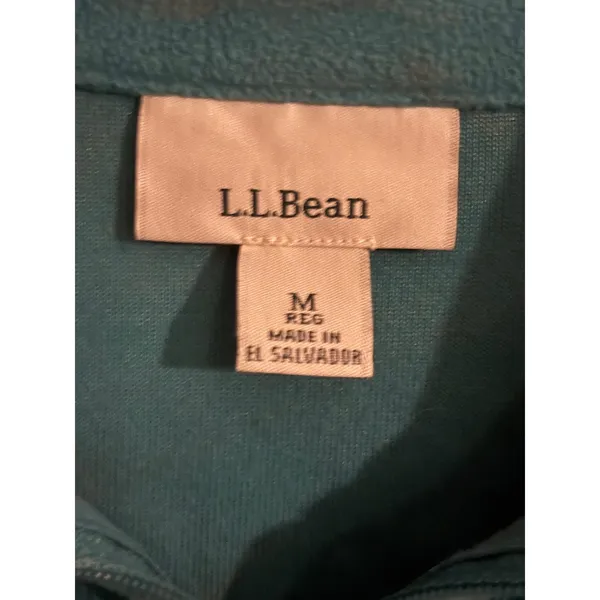 LL Bean Womens Teal Blue Quarter Zip Fleece Pullover Jacket Medium Pocket - Image 3