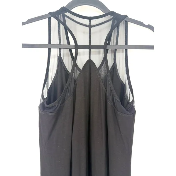Anatomie Maxi Dress Mesh Panel Sleeveless M Black Italian Luxury Travel Slit - Image 8