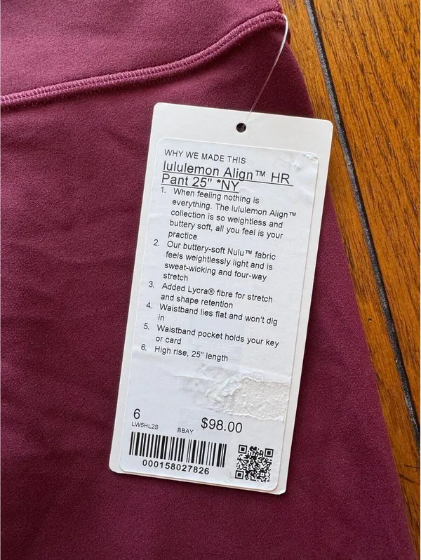 Lululemon Align High Rise 25” NY, Burgundy Bay Size 6 NWT - Image 4