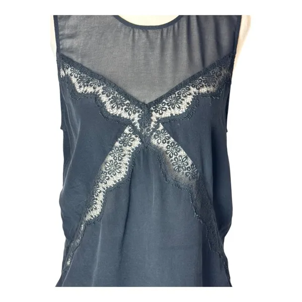 Sandro Shirt Women Small Black Sheer Bodice Lace Detail Top Whimsigoth Gothic‎ - Image 5