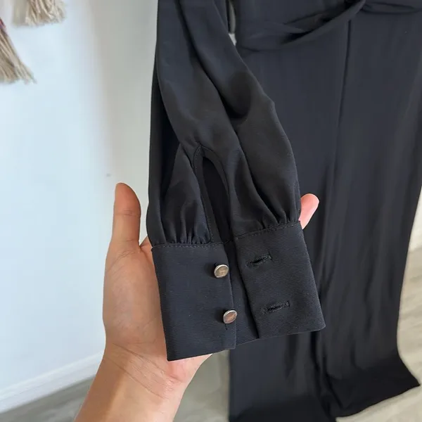 Mohito Detailed Black V-neck Wide Leg Jumpsuit Dressy Classy / Size Small - Image 5