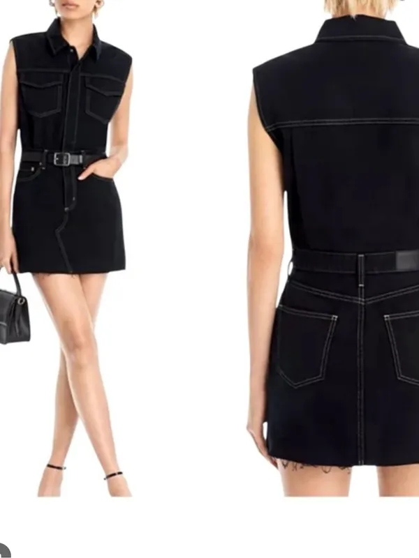 Pistola $208 Julia Black Denim Sleeveless Mini Dress Utility Raw Hem M - Image 2
