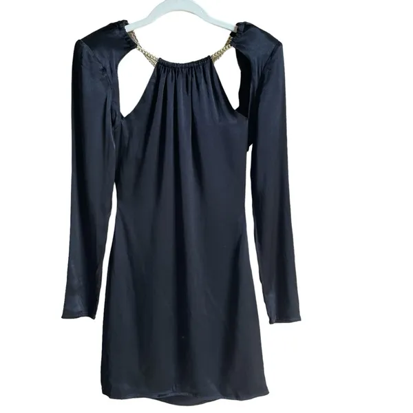 Astr Carina Satin Chain Link Long Sleeve Mini Dress Black Size XS Party Cutout - Image 3