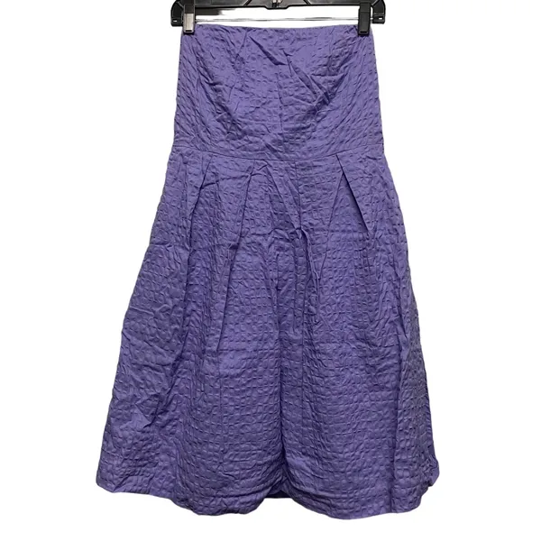 J. CREW Purple Strapless‎ Geometric Women's 10 Textured Cotton w/ Pockets Dress - Image 3