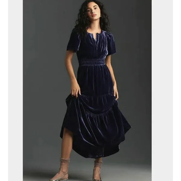 Anthropologie The Somerset Velvet Edition Dark Blue Navy Long Dress NWT Size M - Image 2