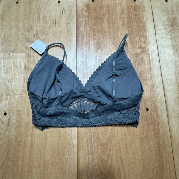 Anemone Gray Lace Bralette V-Neck Adjustable Straps Scalloped Size L - Image 4