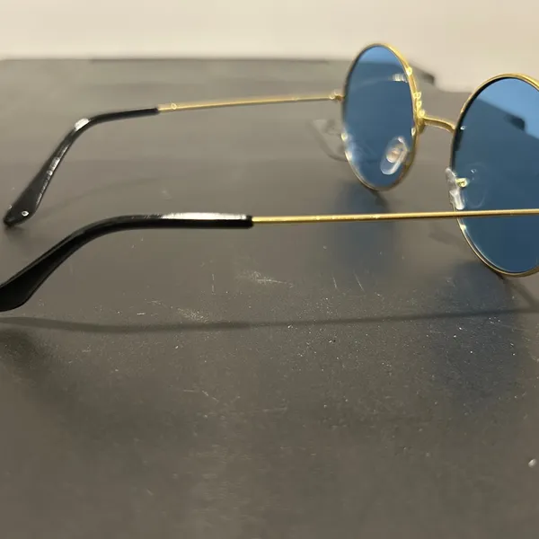 Round Gold Frame Sunglasses with Blue Lenses - Image 8