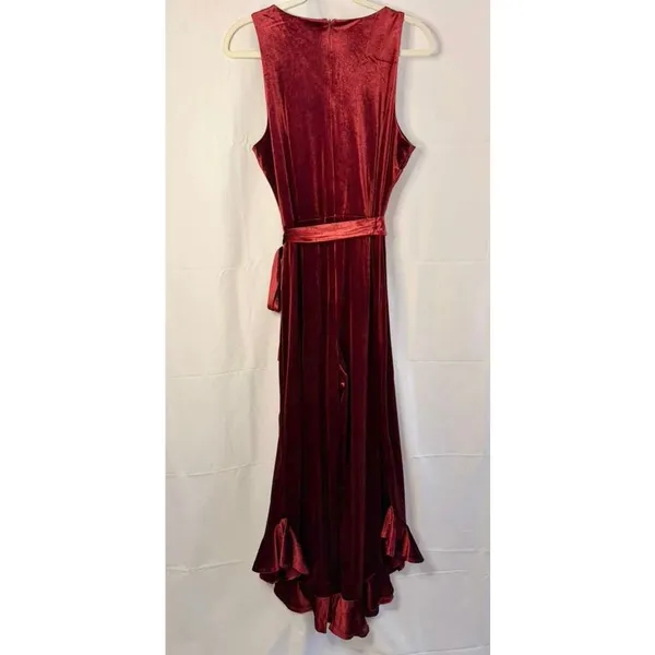 Betsey Johnson Velvet Flare-Leg Jumpsuit Burgundy Red Women's sz. 8 - Image 5