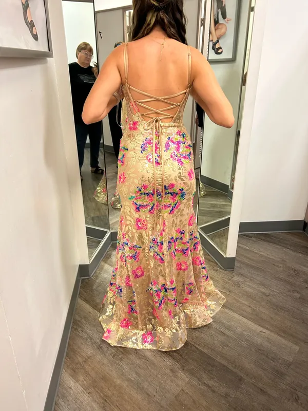 Dear Moon gold and floral prom dress - Image 5