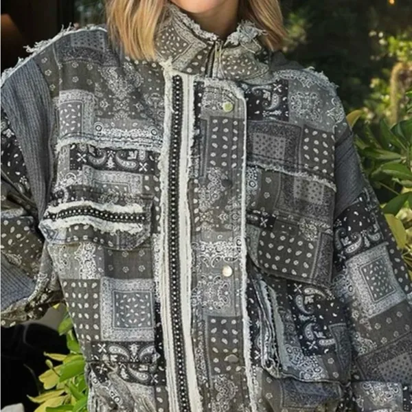 POL Black Multi Hooded Patchwork Jacket - Image 5