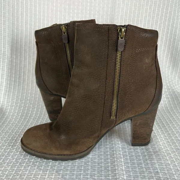 Timberland Boots Womens 8.5 Brown Leather Waterproof Block Heels‎ Zip Up Ankle - Image 8