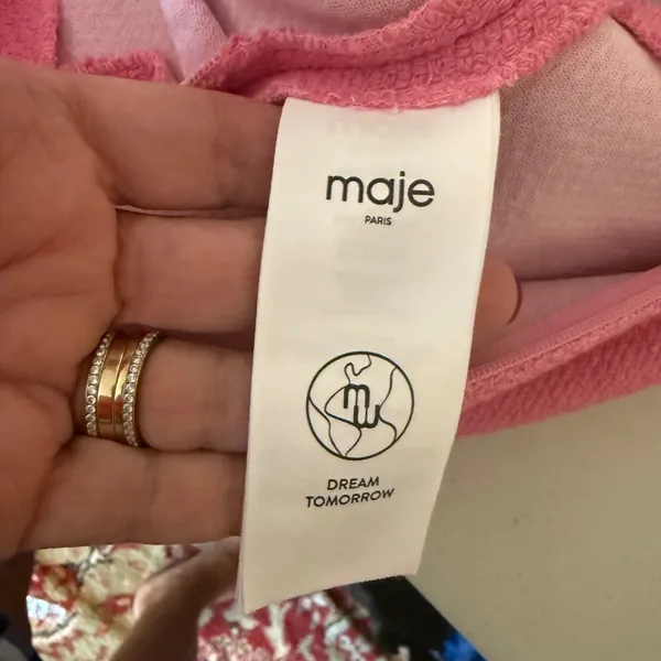 Maje Women Dress 38 Pink Braided Trim Mock Neck Sleeveless Tweed‎ Shift Pocket - Image 2