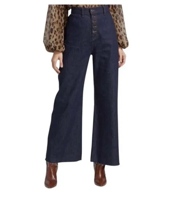 Veronica Beard Grant Wide Leg Raw Hem Jeans - Image 3
