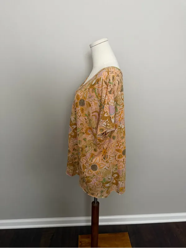 Anthropologie Pilcro Tee Shirt Tunic Floral Oversized Linen Cotton Boho Mustard - Image 5