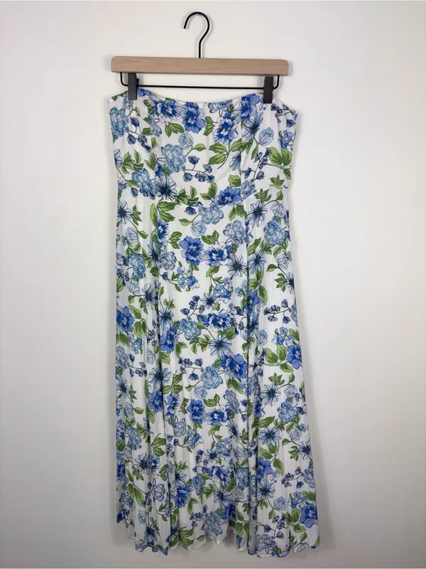 Lulus Sunday Lovin' White Floral Strapless Midi Dress Women’s Large New Blue - Image 2
