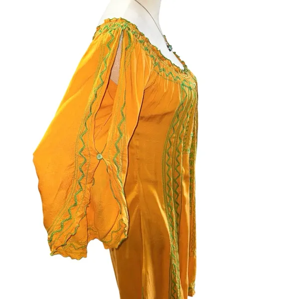 Poupette St. Barth Yellow Embroidered Off Shoulder‎ Smocked Resort Mini Dress - Image 6