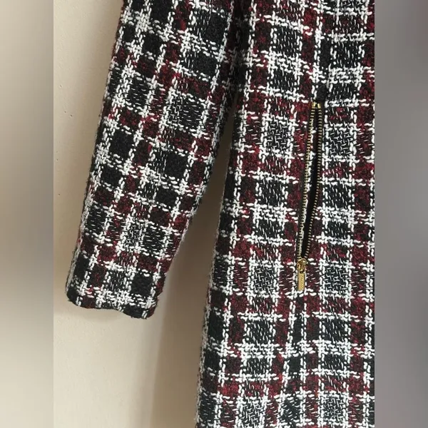 Calvin Klein Women’s Black, White, and Red Plaid Blazer Jacket Size 2 - Image 7