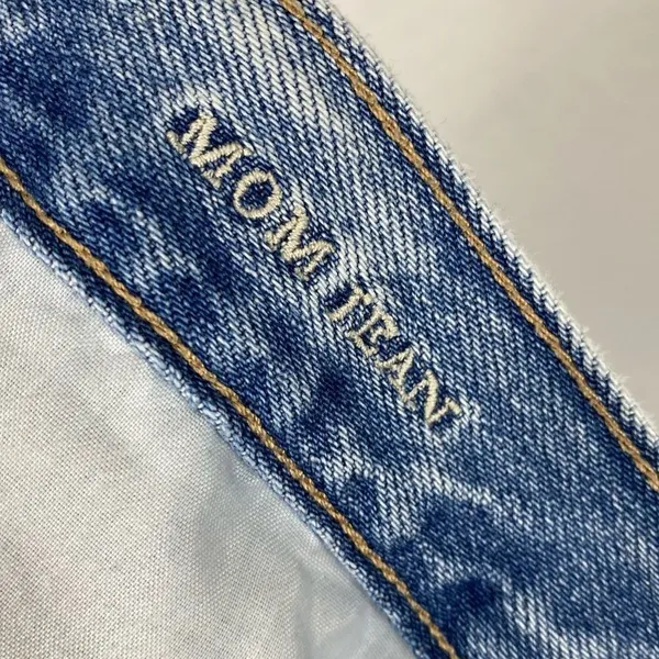 American Eagle Light Wash Denim High Rise Distressed Mom Jeans - Image 5
