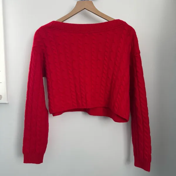 Alice + Olivia XS Ayden Crop Wool Cashmere Sweater‎ Cable Knit Red Valentines - Image 4
