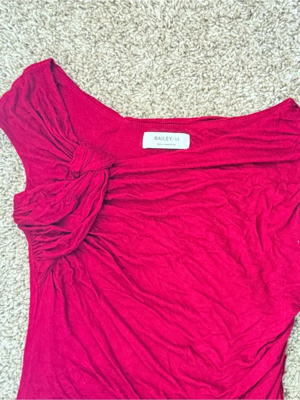 Bailey 44 Red Ruched Draped Knotted Twisted Sleeveless Stretch Off Shoulder Top - Image 2