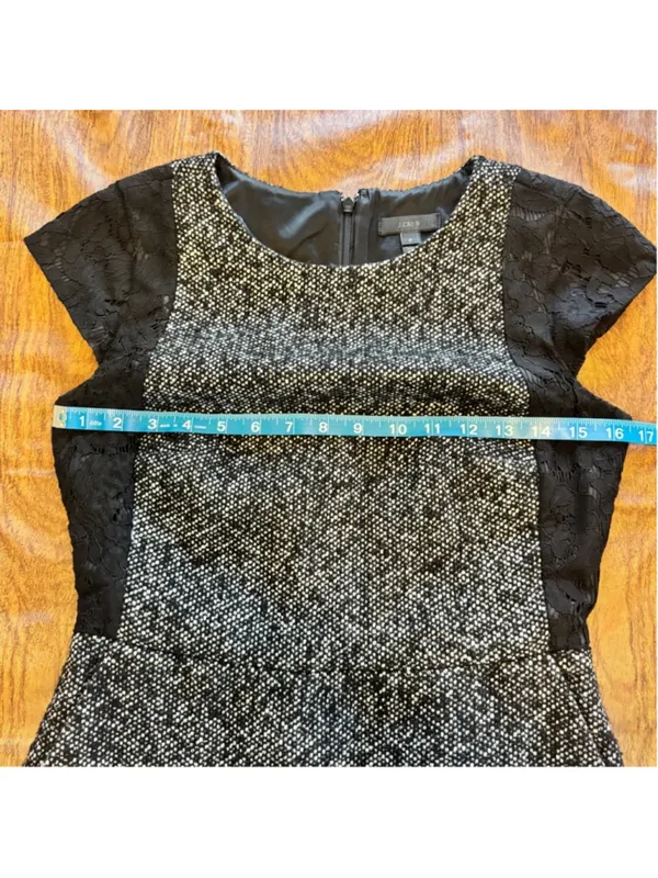 Women's J. Crew Lace and Tweed Wool Sheath Dress Size 0 Black and White - Image 10