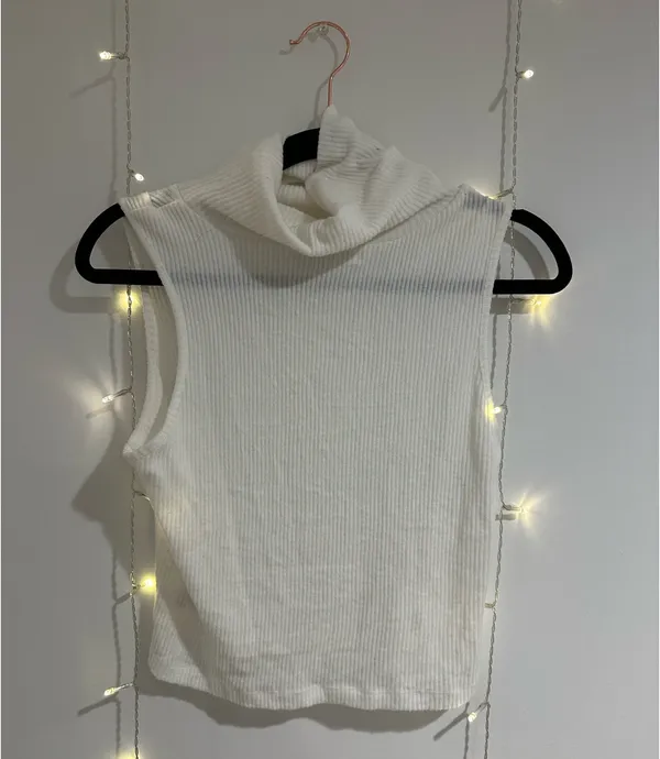 White Ribbed Knit Turtleneck Tank Top Size L - Image 2