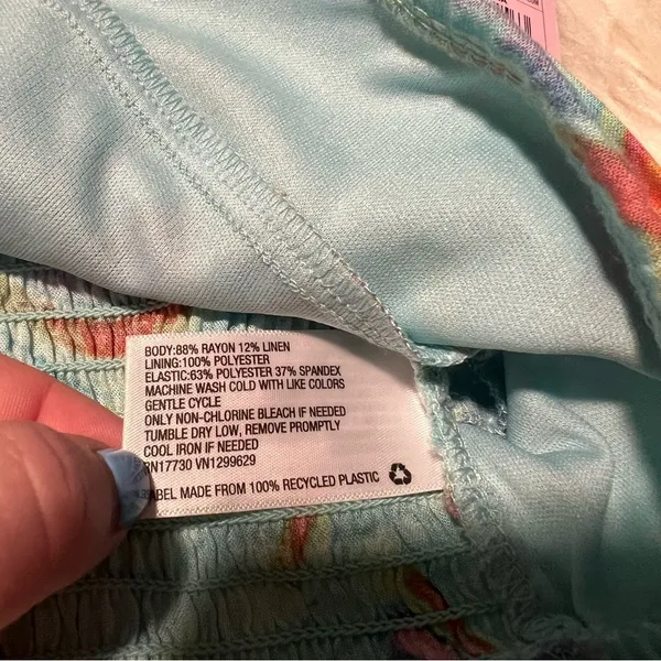 Wild Fable Women's Size XS Swirl Marble Halter Crop Top Aqua Blue Woven Smocked - Image 10