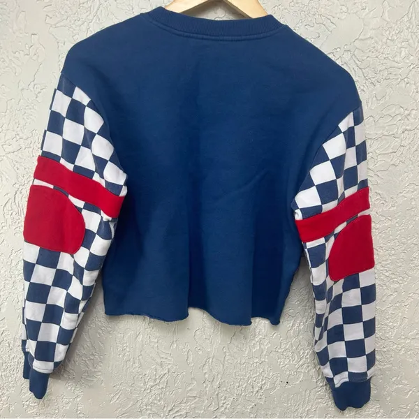VANS BMX Crew Neck Checked Sleeve Cropped Sweatshirt Size S - Image 4