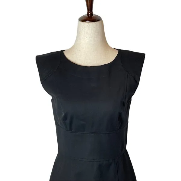 French Connection‎ Black Capped Sleeve Cotton Blend Sheath Dress Size 6 - Image 3