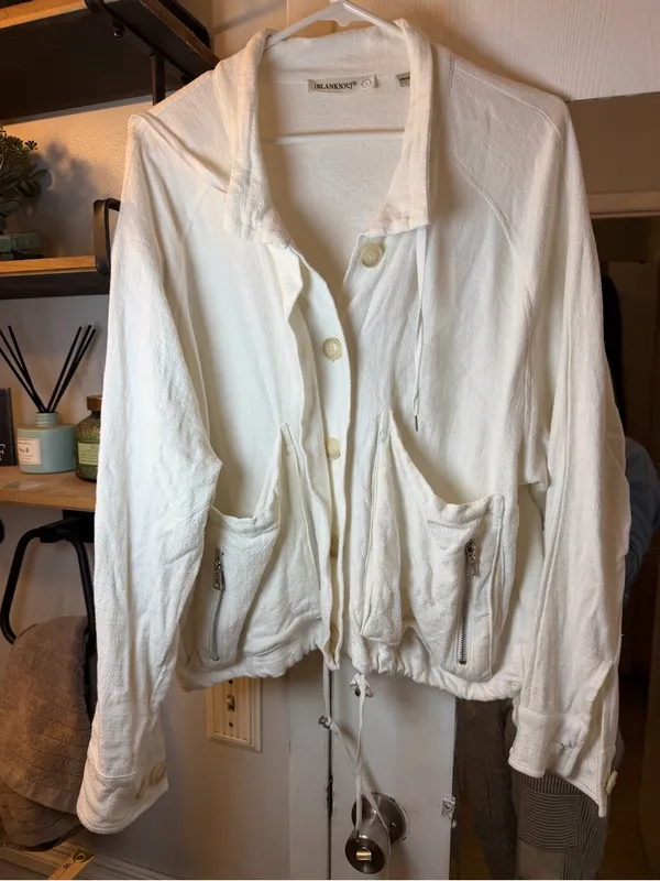 Blank NYC Cream Button-Front Bomber Jacket - Image 9