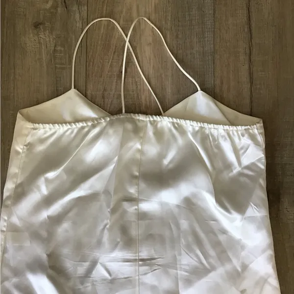 Vintage Acetate White‎ Satin Cami Camisole Tank Midi Slip Dress Sz 8 - Image 3