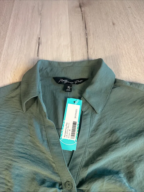 Montgomery Post Lilli Airette Blouse Green Medium NWT STITCH FIX - Image 7