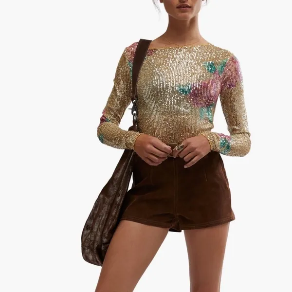 Free People Gold Rush Floral Sequin Top, Champagne/Pink,‎ Medium, NWOT - Image 3