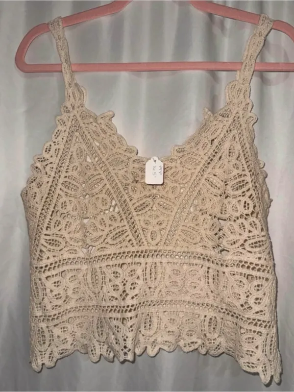 POL Crochet Lace Camisole Tank Top - Cream - Image 4