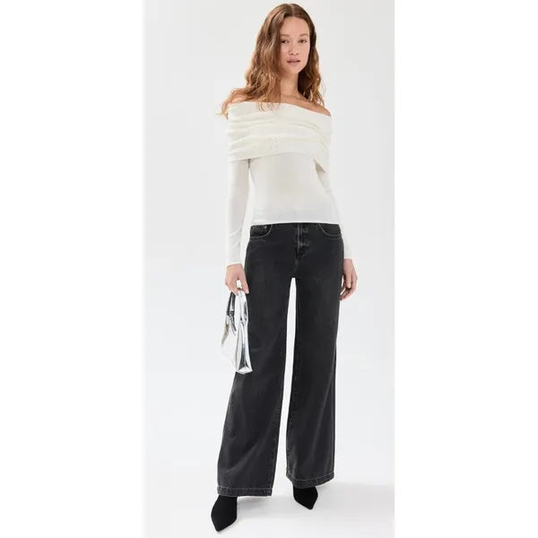 Le Superbe Aura Embellished Off-The-Shoulder‎ Sweater in Snow - Image 2