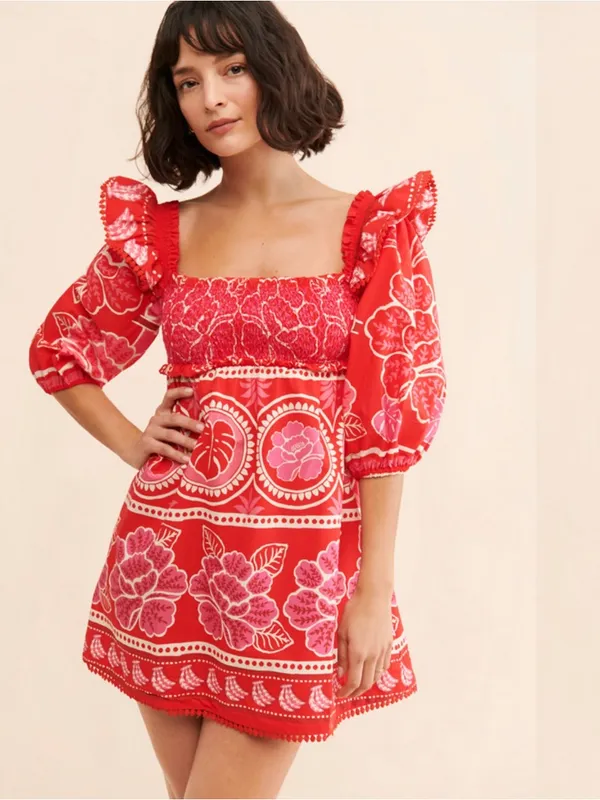 Farm Rio Summer Sunrise Square-Neck Mini Dress - Image 2