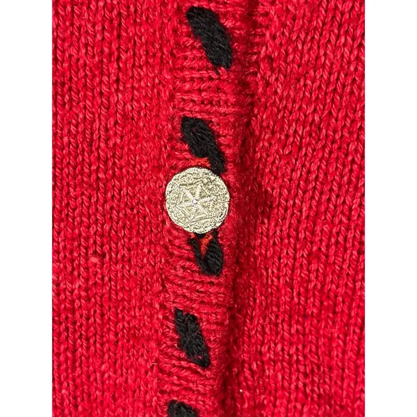 IVY Vintage Beaded Knit Sweater Vest Womens M Red Floral Whipstitch V-Neck Artsy - Image 3