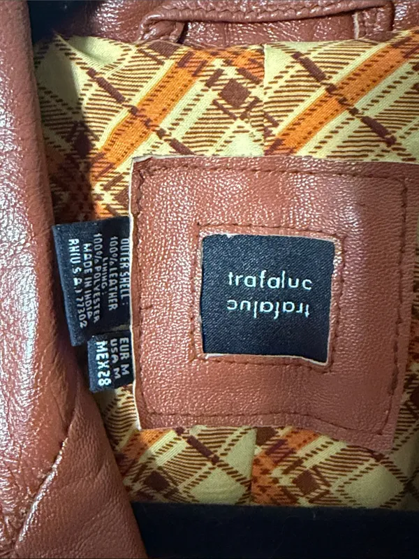 Zara Women's Rust Brown Leather Button-Front Coat size medium vintage style - Image 2