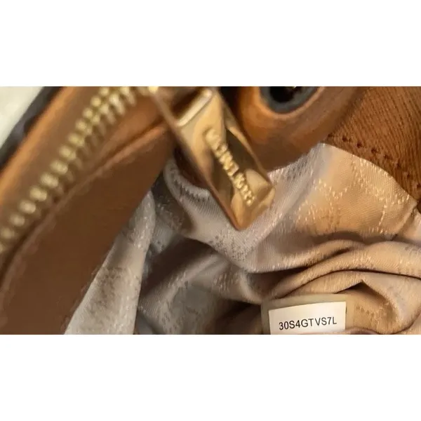 Vintage Michael Kors Women’s Handbag Bag Brown Gold Saffiano Leather Tote - Image 14
