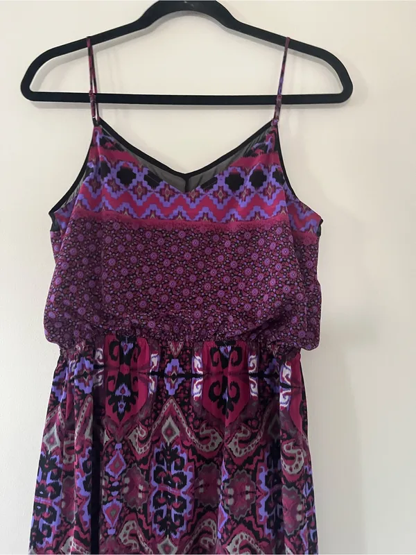 Express Pink Purple Scarf Print Mini Dress Small Resort Vacation Artsy Beach - Image 6