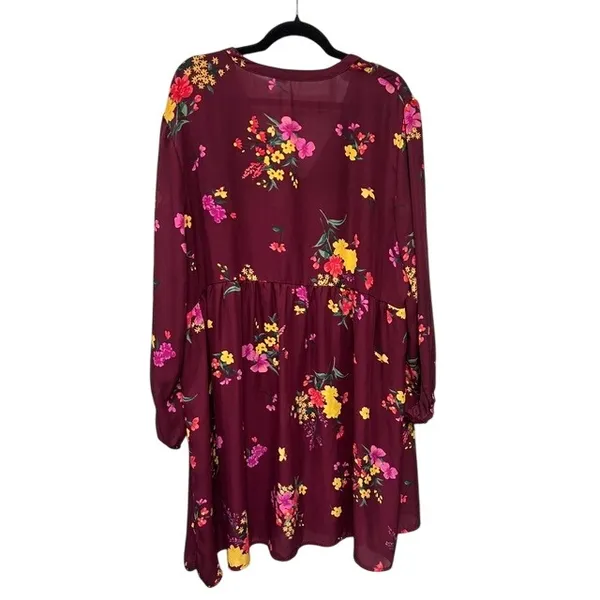 Old Navy Burgundy Floral Long Sleeve Semi-Sheer Shift Dress/Tunic Boho XXL - Image 2