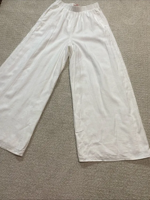 Show Me Your MuMu White Wide-Leg Linen-Blend Pants 100% Rayon Size XS - Image 13