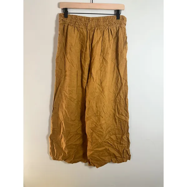Anthropologie Somerset Pull-On Pants Linen Edition Mustard Yellow Wide Leg M - Image 2