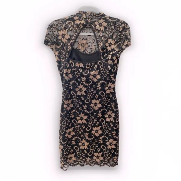 No Boundaries Y2K Black Gold Lace Dress Sheer Overlay M Whimsigoth Vampy Clubwear Party - Image 9