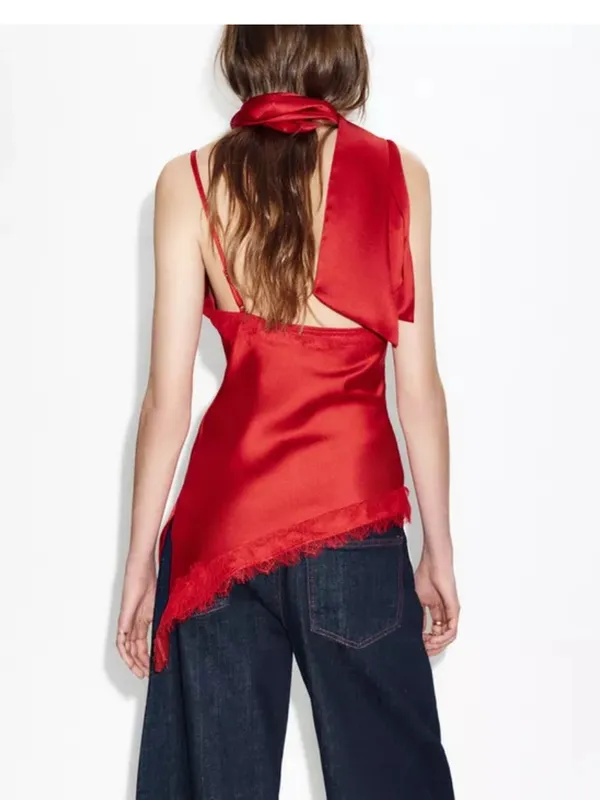 Zara Red Satin Neck Wrap Lace CamisoleTop NWT S - Image 9