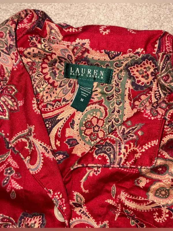 LRL Ralph Lauren Pajama Set Womens M Paisley Floral Old‎ Money Comfort Cozy - Image 5