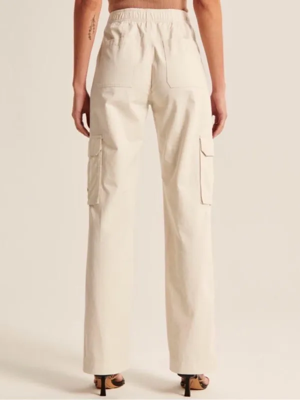 Abercrombie High Rise Baggy Cargo Pants Cream Relaxed Fit Utility Size 12 31 - Image 2