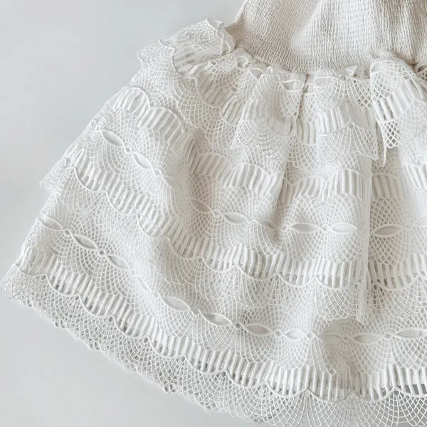 BTB Los Angeles White Smocked Strapless Lace Tiered‎ Mini Dress Women Size M NEW - Image 3
